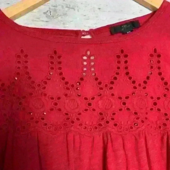 J. Crew red flutter sleeve eyelet babydoll top xs - Picture 7 of 11